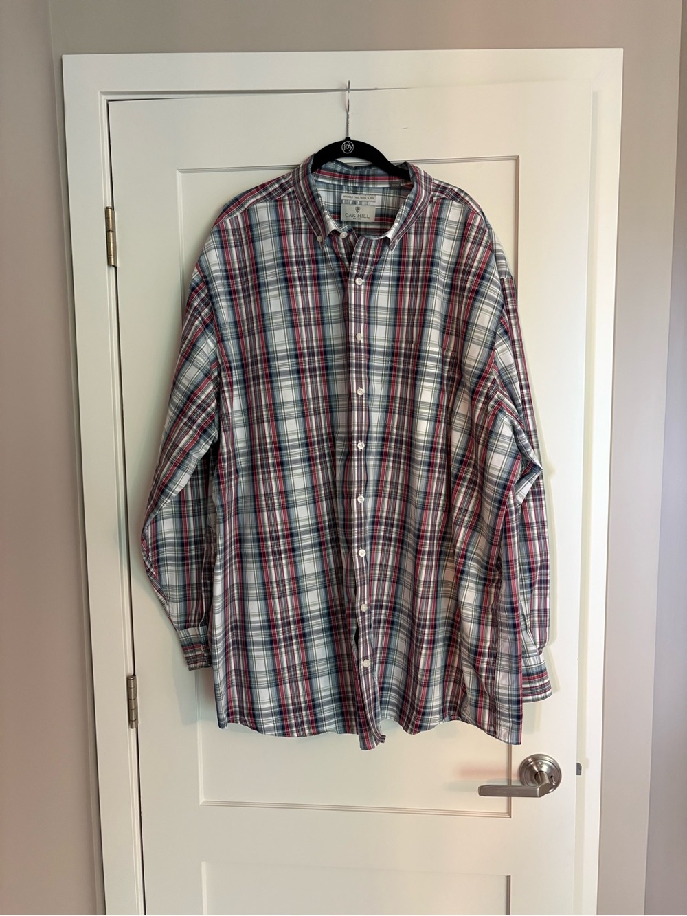 *Dry Cleaned* Men's Casual Plaid Button-Down Shirt in White and Red | 3XLT